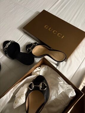 Gucci Black Leather Horsebit Mules